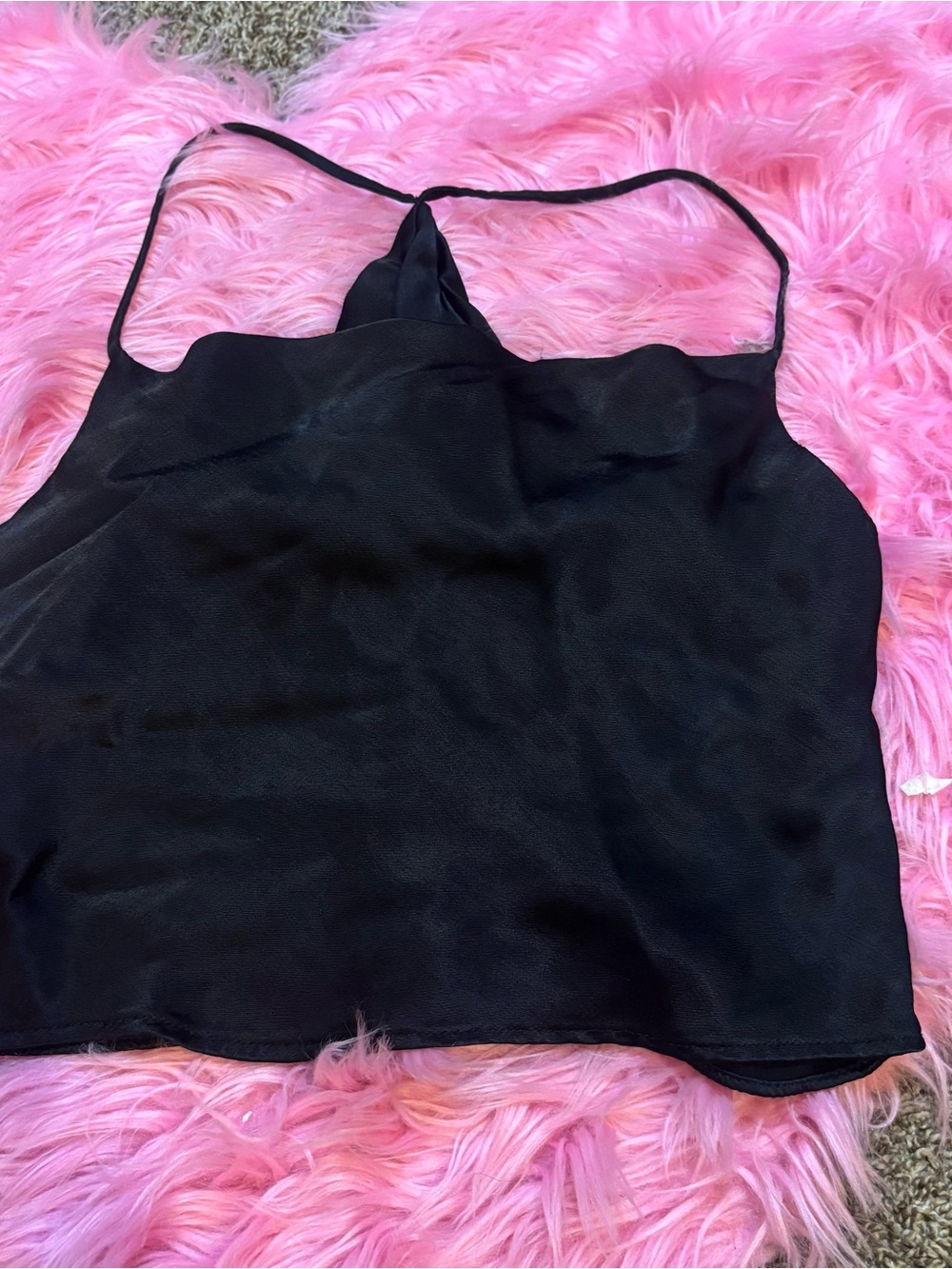 Zara Black Draped Twist Front Halter Top Women’s Small Satin Look Viscose